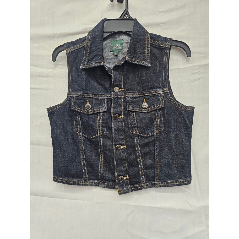 Wild Fable Womens Dark Wash Denim Vest Cropped Button Front Blue S 331024815